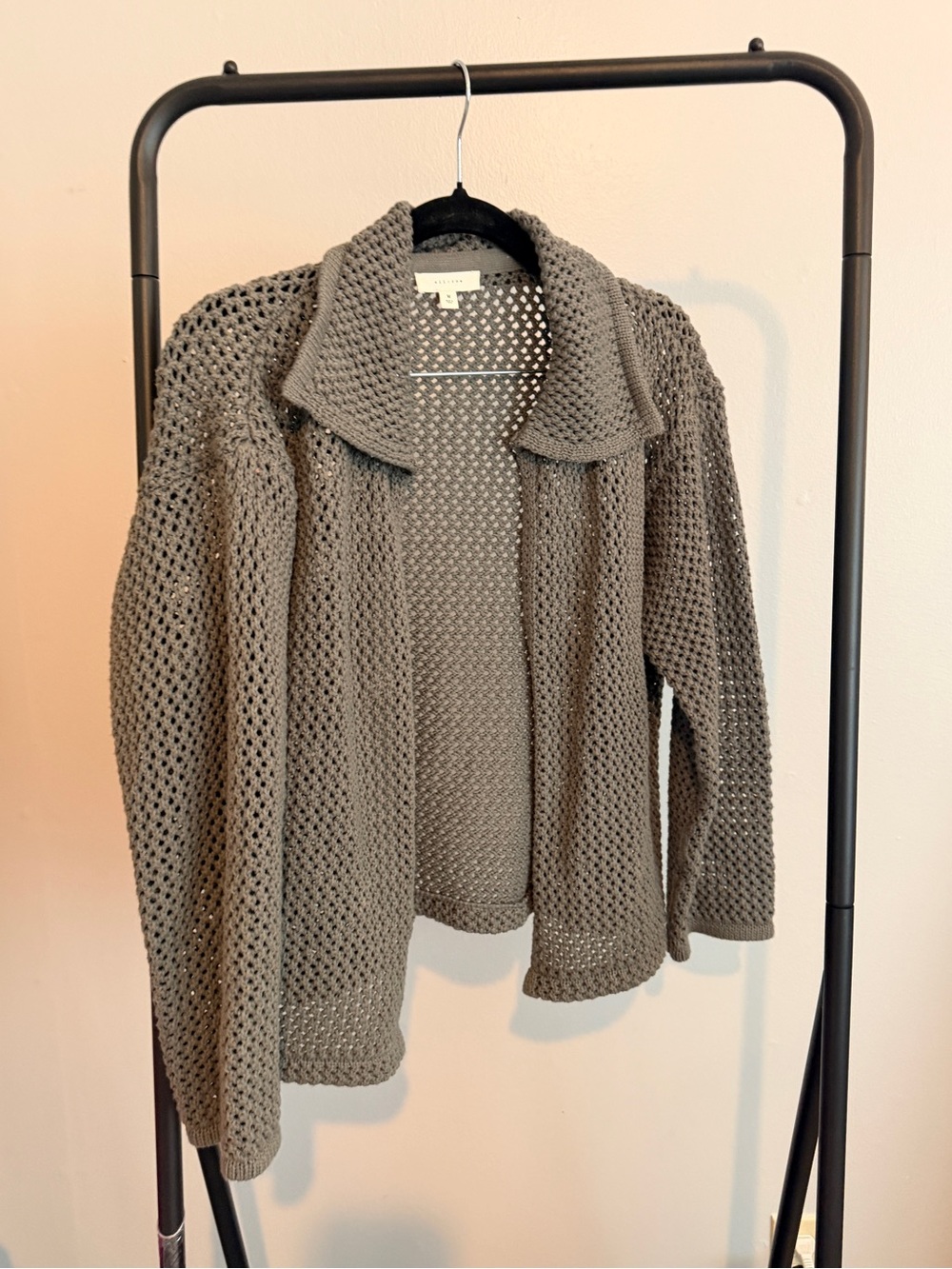 All Row Women's Cardigan Sweater in Gray with Folded Collar